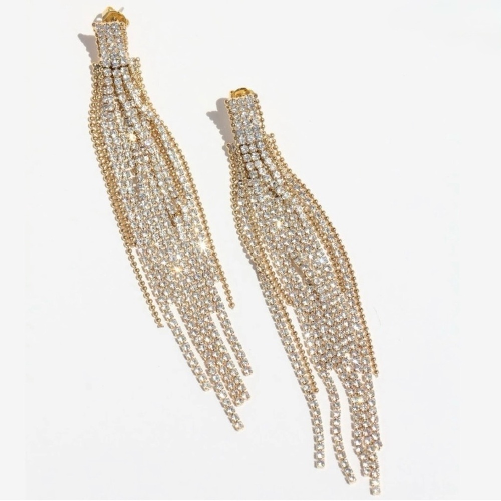 Gold Crystal Fringe Drop Earrings for Women